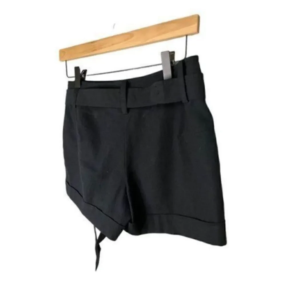 Trina Turk Linen Cotton Blend Cuffed Linen Shorts w/Belt  2 Black - Picture 4 of 12